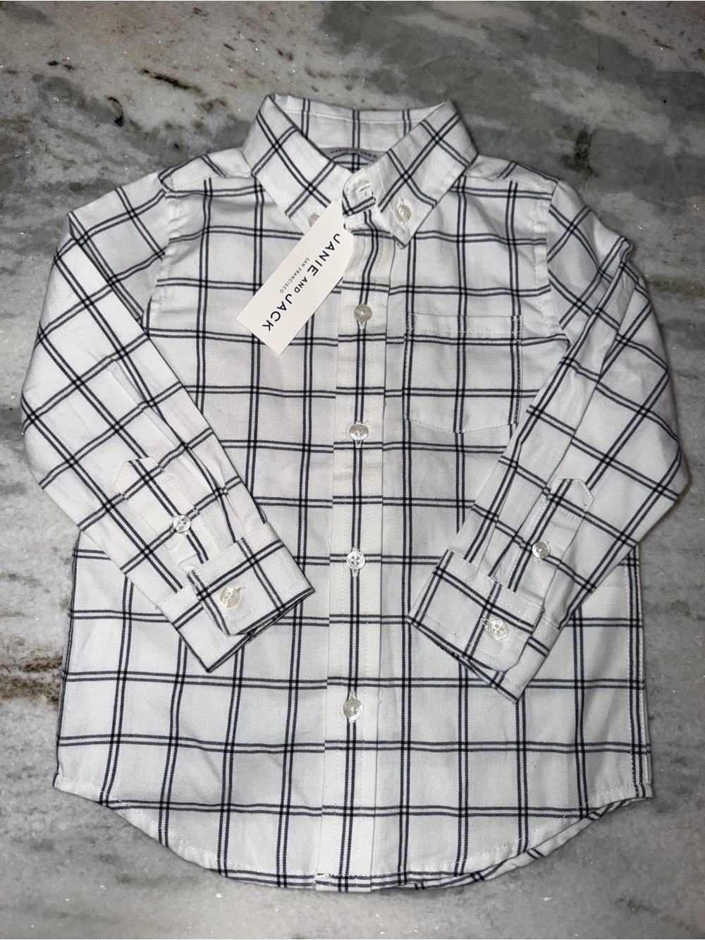 Janie and Jack White and Navy Plaid Button-Down Shirt